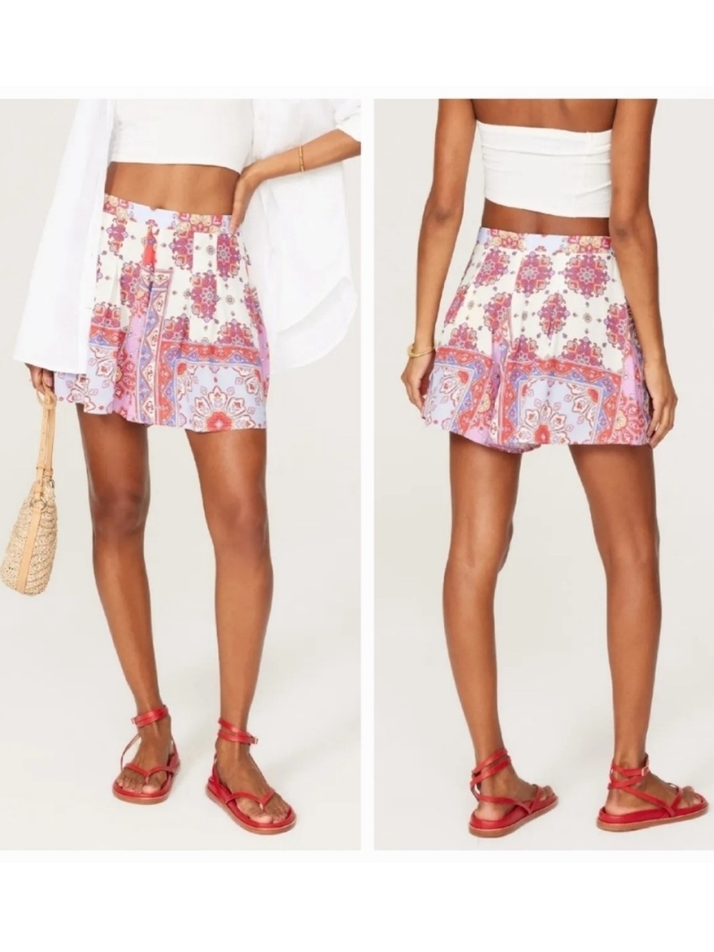Yumi Kim Crimson Paisley Rosebud High Waist Scarf Print Pleated Shorts Size Smal